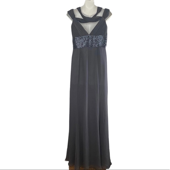 basix ii gray black silver sequin prom pageant wedding black tie gown dress XS/S - Picture 5 of 10